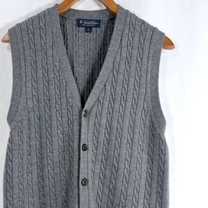 Brooks Brothers Sweater Vest Grey Extra Fine Merino Wool Cable Knit Women L